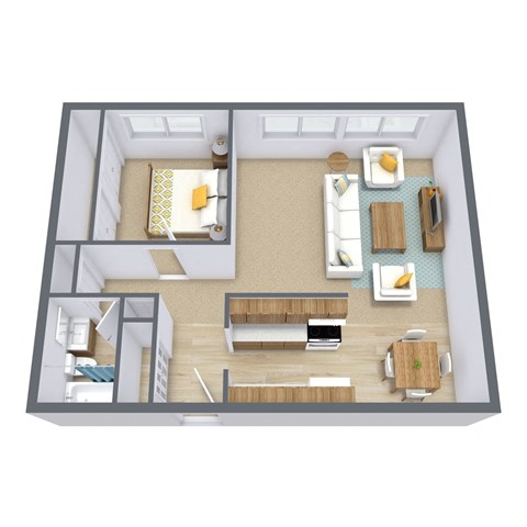 Floor plan for 1 bed, 1 bath, 675 sqft